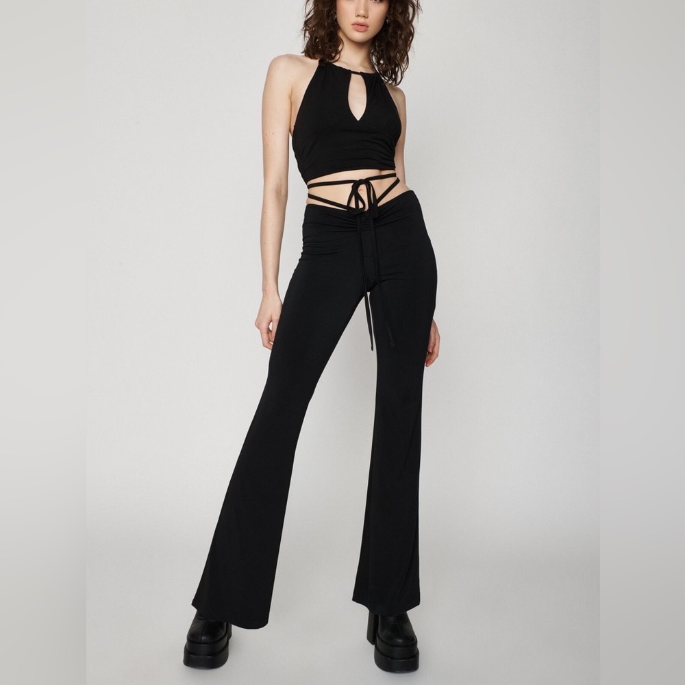 Garage tie up stretchy flare pants